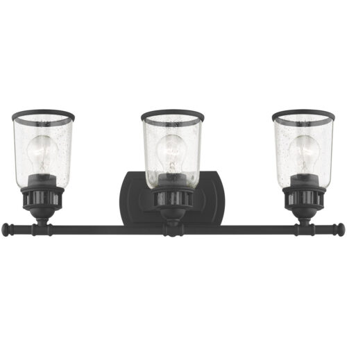 23.5 inch 3 Light Black Bathroom Vanity light fixture with Hand Blown Clear Seeded Glass Shade-Lighting LumensBath/Vanity