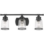 23.5 inch 3 Light Black Bathroom Vanity light fixture with Hand Blown Clear Seeded Glass Shade-Lighting LumensBath/Vanity