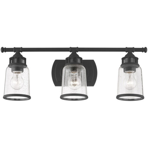 23.5 inch 3 Light Black Bathroom Vanity light fixture with Hand Blown Clear Seeded Glass Shade-Lighting LumensBath/Vanity