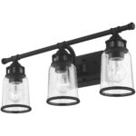 23.5 inch 3 Light Black Bathroom Vanity light fixture with Hand Blown Clear Seeded Glass Shade-Lighting LumensBath/Vanity