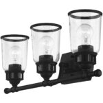 23.5 inch 3 Light Black Bathroom Vanity light fixture with Hand Blown Clear Seeded Glass Shade-Lighting LumensBath/Vanity