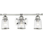 23.5 inch 3 Light Polished Chrome Bathroom Vanity light fixture with Hand Blown Clear Seeded Glass Shade-Lighting LumensBath/Vanity