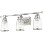 23.5 inch 3 Light Brushed Nickel Bathroom Vanity light fixture with Hand Blown Clear Seeded Glass Shade-Lighting LumensBath/Vanity