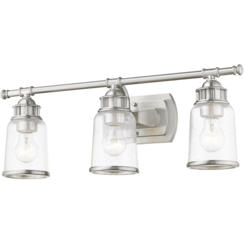 23.5 inch 3 Light Brushed Nickel Bathroom Vanity light fixture with Hand Blown Clear Seeded Glass Shade-Lighting LumensBath/Vanity