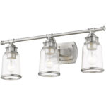 23.5 inch 3 Light Brushed Nickel Bathroom Vanity light fixture with Hand Blown Clear Seeded Glass Shade-Lighting LumensBath/Vanity