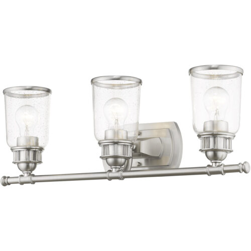 23.5 inch 3 Light Brushed Nickel Bathroom Vanity light fixture with Hand Blown Clear Seeded Glass Shade-Lighting LumensBath/Vanity