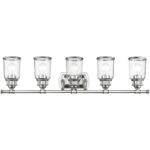 35.5 inch 5 Light Polished Chrome Bathroom Vanity light fixture with Hand Blown Clear Seeded Glass Shade-Lighting LumensBath/Vanity