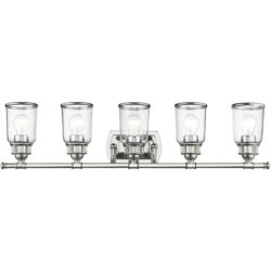 35.5 inch 5 Light Polished Chrome Bathroom Vanity light fixture with Hand Blown Clear Seeded Glass Shade-Lighting LumensBath/Vanity