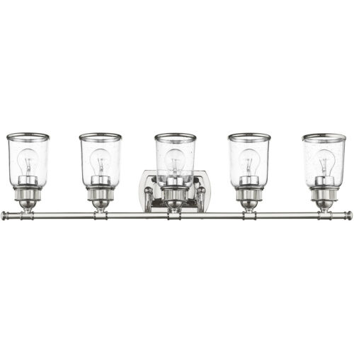 35.5 inch 5 Light Polished Chrome Bathroom Vanity light fixture with Hand Blown Clear Seeded Glass Shade-Lighting LumensBath/Vanity