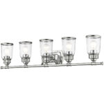 35.5 inch 5 Light Polished Chrome Bathroom Vanity light fixture with Hand Blown Clear Seeded Glass Shade-Lighting LumensBath/Vanity