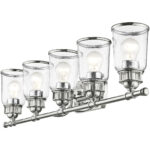 35.5 inch 5 Light Polished Chrome Bathroom Vanity light fixture with Hand Blown Clear Seeded Glass Shade-Lighting LumensBath/Vanity