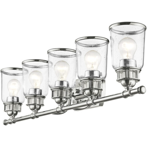 35.5 inch 5 Light Polished Chrome Bathroom Vanity light fixture with Hand Blown Clear Seeded Glass Shade-Lighting LumensBath/Vanity