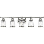 35.5 inch 5 Light Polished Chrome Bathroom Vanity light fixture with Hand Blown Clear Seeded Glass Shade-Lighting LumensBath/Vanity