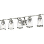 35.5 inch 5 Light Polished Chrome Bathroom Vanity light fixture with Hand Blown Clear Seeded Glass Shade-Lighting LumensBath/Vanity