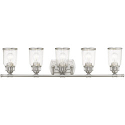 35.5 inch 5 Light Brushed Nickel Bathroom Vanity light fixture with Hand Blown Clear Seeded Glass Shade-Lighting LumensBath/Vanity