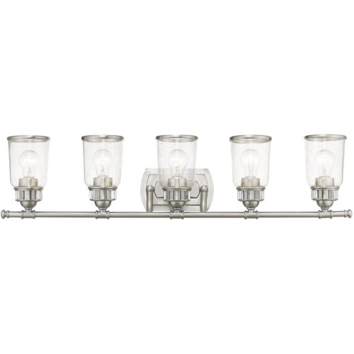 35.5 inch 5 Light Brushed Nickel Bathroom Vanity light fixture with Hand Blown Clear Seeded Glass Shade-Lighting LumensBath/Vanity