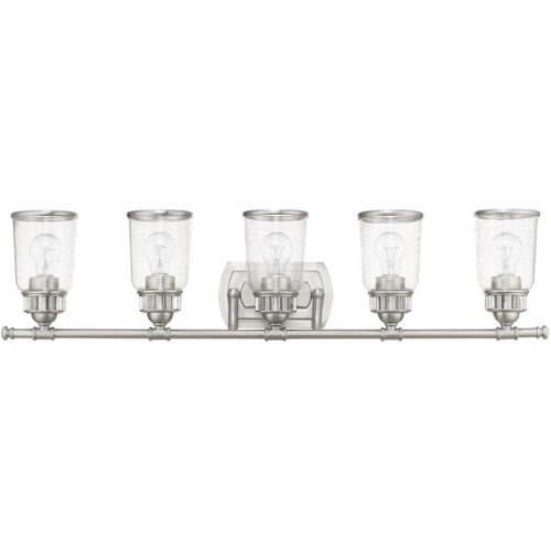 35.5 inch 5 Light Brushed Nickel Bathroom Vanity light fixture with Hand Blown Clear Seeded Glass Shade-Lighting LumensBath/Vanity