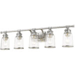 35.5 inch 5 Light Brushed Nickel Bathroom Vanity light fixture with Hand Blown Clear Seeded Glass Shade-Lighting LumensBath/Vanity