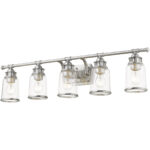 35.5 inch 5 Light Brushed Nickel Bathroom Vanity light fixture with Hand Blown Clear Seeded Glass Shade-Lighting LumensBath/Vanity