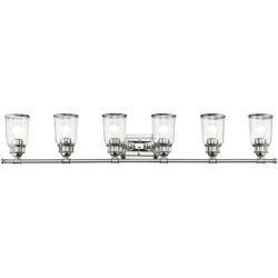 47.5 inch 6 Light Polished Chrome Bathroom Vanity light fixture with Hand Blown Clear Seeded Glass Shade-Lighting LumensBath/Vanity