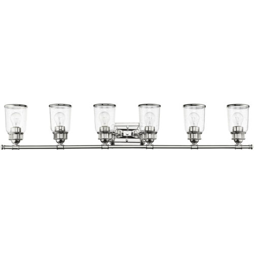 47.5 inch 6 Light Polished Chrome Bathroom Vanity light fixture with Hand Blown Clear Seeded Glass Shade-Lighting LumensBath/Vanity