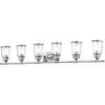 47.5 inch 6 Light Polished Chrome Bathroom Vanity light fixture with Hand Blown Clear Seeded Glass Shade-Lighting LumensBath/Vanity