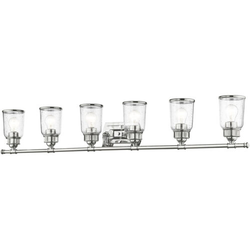 47.5 inch 6 Light Polished Chrome Bathroom Vanity light fixture with Hand Blown Clear Seeded Glass Shade-Lighting LumensBath/Vanity