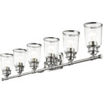 47.5 inch 6 Light Polished Chrome Bathroom Vanity light fixture with Hand Blown Clear Seeded Glass Shade-Lighting LumensBath/Vanity