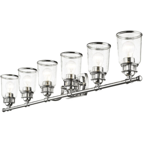 47.5 inch 6 Light Polished Chrome Bathroom Vanity light fixture with Hand Blown Clear Seeded Glass Shade-Lighting LumensBath/Vanity