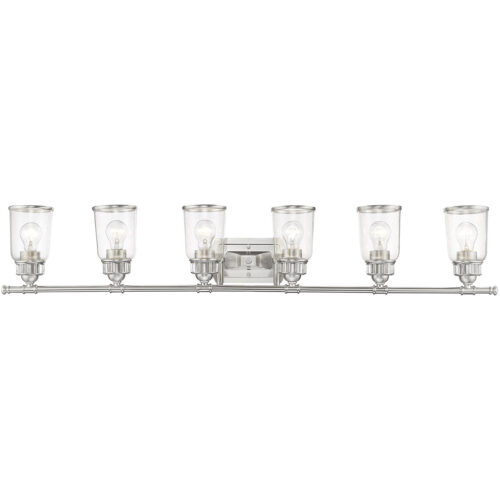 47.5 inch 6 Light Brushed Nickel Bathroom Vanity light fixture with Hand Blown Clear Seeded Glass Shade-Lighting LumensBath/Vanity