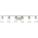 47.5 inch 6 Light Brushed Nickel Bathroom Vanity light fixture with Hand Blown Clear Seeded Glass Shade-Lighting LumensBath/Vanity