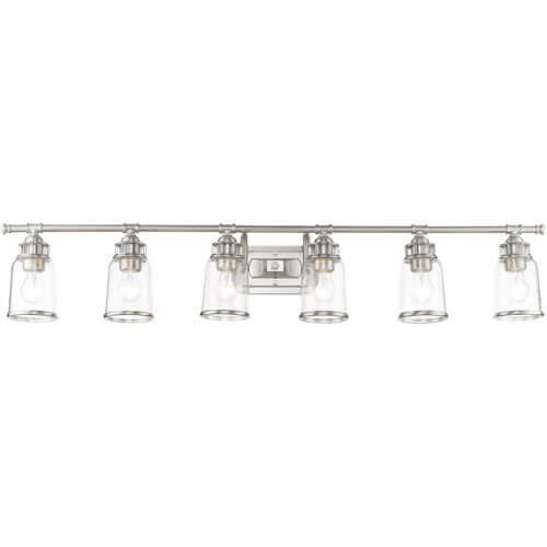 47.5 inch 6 Light Brushed Nickel Bathroom Vanity light fixture with Hand Blown Clear Seeded Glass Shade-Lighting LumensBath/Vanity