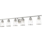 47.5 inch 6 Light Brushed Nickel Bathroom Vanity light fixture with Hand Blown Clear Seeded Glass Shade-Lighting LumensBath/Vanity