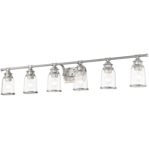 47.5 inch 6 Light Brushed Nickel Bathroom Vanity light fixture with Hand Blown Clear Seeded Glass Shade-Lighting LumensBath/Vanity