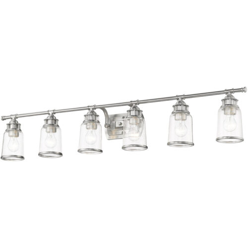 47.5 inch 6 Light Brushed Nickel Bathroom Vanity light fixture with Hand Blown Clear Seeded Glass Shade-Lighting LumensBath/Vanity