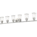 47.5 inch 6 Light Brushed Nickel Bathroom Vanity light fixture with Hand Blown Clear Seeded Glass Shade-Lighting LumensBath/Vanity