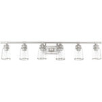 47.5 inch 6 Light Brushed Nickel Bathroom Vanity light fixture with Hand Blown Clear Seeded Glass Shade-Lighting LumensBath/Vanity