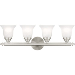 24 inch 4 Light Brushed Nickel Bathroom Vanity light fixture with White Alabaster Glass Shade-Lighting LumensBath/Vanity