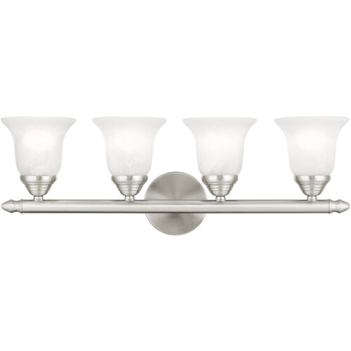 24 inch 4 Light Brushed Nickel Bathroom Vanity light fixture with White Alabaster Glass Shade-Lighting LumensBath/Vanity