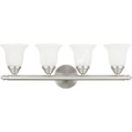 24 inch 4 Light Brushed Nickel Bathroom Vanity light fixture with White Alabaster Glass Shade-Lighting LumensBath/Vanity