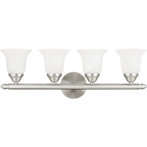 24 inch 4 Light Brushed Nickel Bathroom Vanity light fixture with White Alabaster Glass Shade-Lighting LumensBath/Vanity