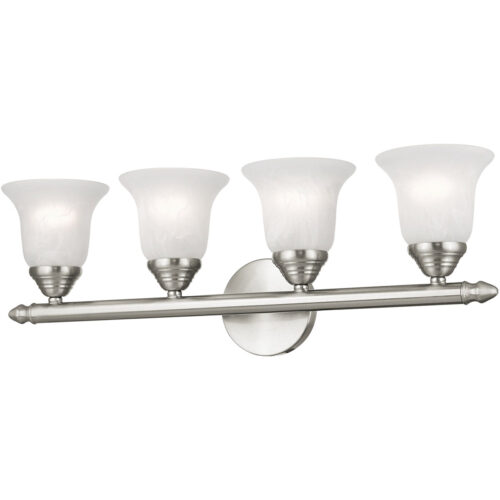 24 inch 4 Light Brushed Nickel Bathroom Vanity light fixture with White Alabaster Glass Shade-Lighting LumensBath/Vanity