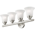 24 inch 4 Light Brushed Nickel Bathroom Vanity light fixture with White Alabaster Glass Shade-Lighting LumensBath/Vanity