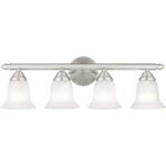 24 inch 4 Light Brushed Nickel Bathroom Vanity light fixture with White Alabaster Glass Shade-Lighting LumensBath/Vanity