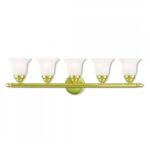 32 inch 5 Light Polished Brass Bathroom Vanity light fixture with White Alabaster Glass Shade-Lighting LumensBath/Vanity