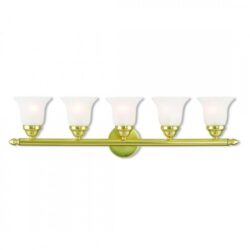 32 inch 5 Light Polished Brass Bathroom Vanity light fixture with White Alabaster Glass Shade-Lighting LumensBath/Vanity