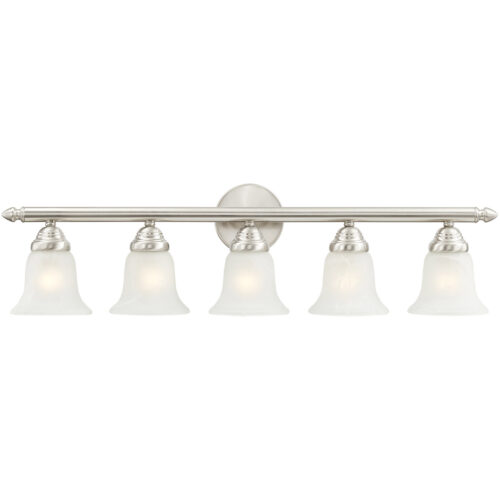 32 inch 5 Light Brushed Nickel Bathroom Vanity light fixture with White Alabaster Glass Shade-Lighting LumensBath/Vanity