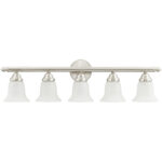 32 inch 5 Light Brushed Nickel Bathroom Vanity light fixture with White Alabaster Glass Shade-Lighting LumensBath/Vanity