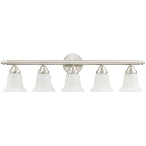 32 inch 5 Light Brushed Nickel Bathroom Vanity light fixture with White Alabaster Glass Shade-Lighting LumensBath/Vanity