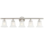 32 inch 5 Light Brushed Nickel Bathroom Vanity light fixture with White Alabaster Glass Shade-Lighting LumensBath/Vanity